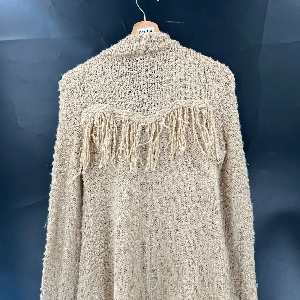 Altar'd State boucle knit fringe cardigan sweater tan‎ boho cozy long length M